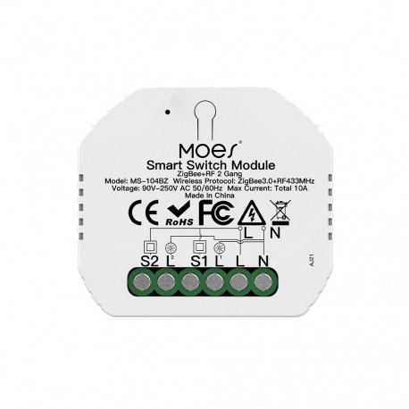 ZRM-104B-MS Dual Smart Switch - Zigbee 3.0 and 433 MHz RF